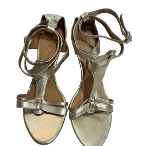 Jeffrey Campbell Gold T Strap Sandals Womens 7.5 Metallic Kitten Heel